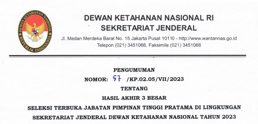 Hasil Akhir 3 Besar Seleksi Terbuka Jabatan Pimpinan Tinggi Pratama