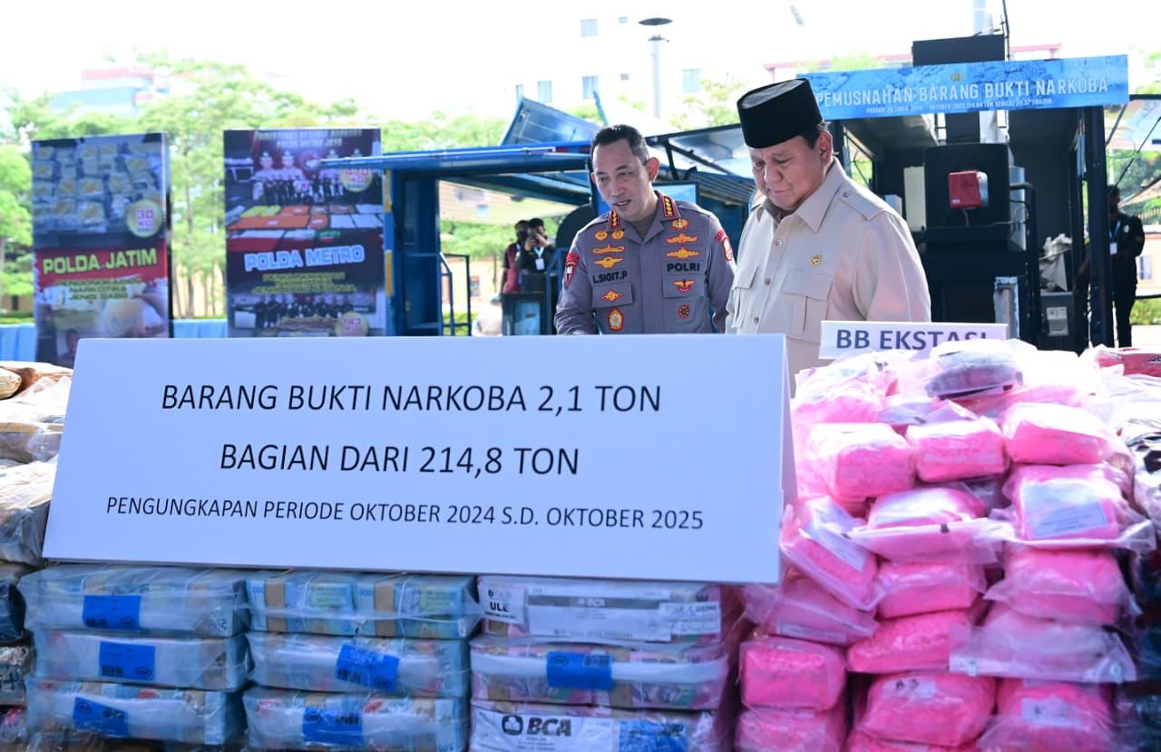 Presiden Prabowo Musnahkan Barang Bukti 214,84 Ton Narkoba Senilai Rp29,37 Triliun Selama Setahun Periode Pemerintahan